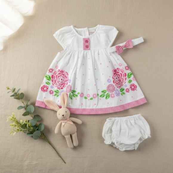 New Baby Girl Dress Set with matching headband underwear size 6 to 9 months - Picture 1 of 3